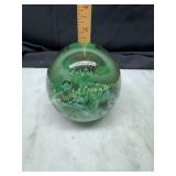 Green art glass paperweight