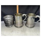 Pair of Wortley tankards and 6 coasters