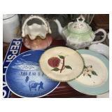 Vintage dishes, handpainted teapot and basket