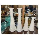 4 milk glass vases