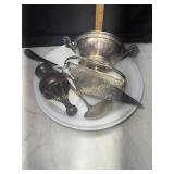 Silverplate serving pieces and pie plates