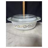 Pyrex golden empire scroll baking dish with lid