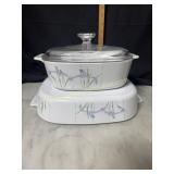 2 corningware shadow iris baking dishes