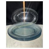 5 blue glass platters