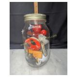 Jar of toys and vintage items