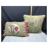 2 vintage needlepoint style throw pillows