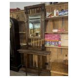 Oak spool carved hall tree