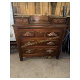 Walnut Victorian carved dresser with hankerchief
