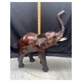 Vintage leather wrapped elephant statue brown