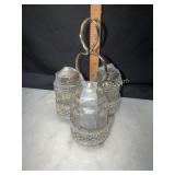 Shakers in silver plate caddy