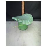 Fenton green overlay top hat vase