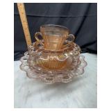 Pink open lace bowls and creamer