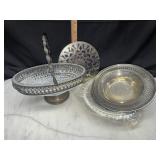 Silverplate, basket, trivet, bowls