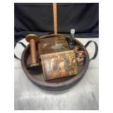 Wood tray with wooden boxes, wooden dominoes,