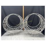 Pair of white round wrought metal baskets
