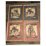 Set of 4 vintage Crane ï¿½courting couplesï¿½ prints