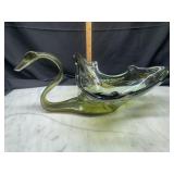 Green blown glass swan