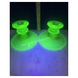 Vaseline glass candle holders