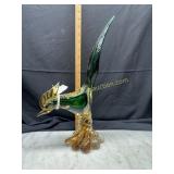 J.I. Co. MCM murano art glass green pheasant