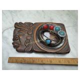 Hand carved Mayan face ashtray with southwestern