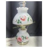 Hand painted milk glass boudoir lamp