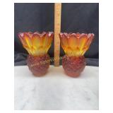 Pair of amberina pineapple candle holders