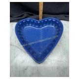 Blue heart shape enamel over cast pan