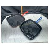 2 square enamel over cast skillets
