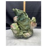 Vintage pottery frogs and lily pads vase