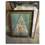 Framed vintage jewelry art Christmas tree made