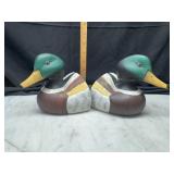 Pair of bisque mallard duck bookends one has