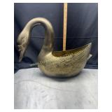 Large heavy brass swam planter