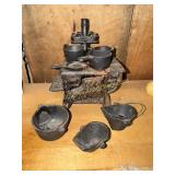 Queen salesman sample cast iron stove with coal
