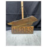 Wooden herbs sign