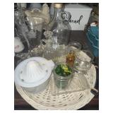 Tray with bottles, jars, cruets. Juicer cup is