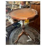 Mahogany pie crust side table with faux leather