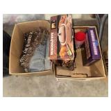 2 boxes- throws, game, cups, microwave roaster