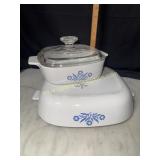 2 Corning ware cornflower blue baking dishes one