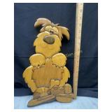 Hand made wooden dog wall hanger back is signed