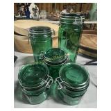 Forest green glass canister jars