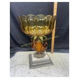 Hollywood regency amber glass centerpiece bowl