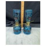 Pair of blue miniature oil lamps