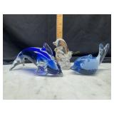 3 blown glass dolphins
