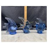 Blue art glass angel fish middle has bottom