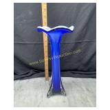Blue art glass trumpet vase