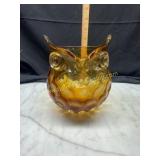 Midcentury amber blown glass owl vase