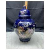Japanese cobalt ginger jar with peacocks
