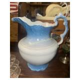 Blue and white ceramic pitcher