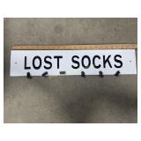 Cast metal Lost Socks hanger sign for laundry