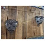 Pair of glass and iron wall sconces